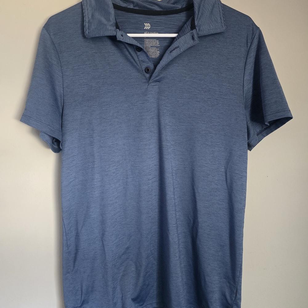 all in motion Men's Light Blue Striped Polo